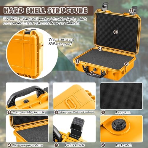 Relaxweex 16.3 x 12.4 x 6.5 Inch Hard Case, Grid Shell, Yellow - Image 3