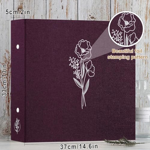 Lanpn Scrapbook Photo Album 12x12 2 Packs, Linen Cover Archival Acid Free Top Load 3 Ring Binder Folder Photo Book 12 x 12 with 30 Plastic Sleeves 60 Pages Purple - Image 2