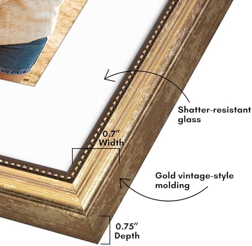 Americanflat 8x10 Vintage Picture Frame - Matted to 5x7 - Gold - Image 3