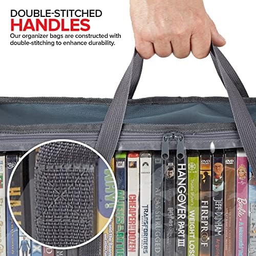 Stock Your Home DVD Storage Bags (Set of 4) Media Organizer Bag for DVDs, CDs, Blu Ray Disc, Movie Cases, VHS Box, Video Game Disks, Clear Plastic Holders with Carrying Handles and Zipper - Gray - Image 5