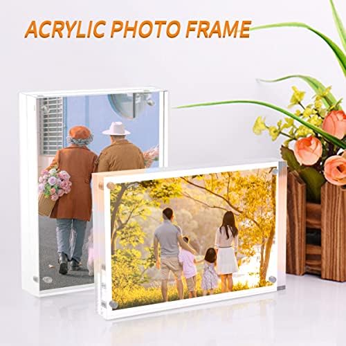 Sezanrpt Acrylic Picture Frames 5x7 Free Standing, Clear Crystal Double Side Magnets 5'' x 7'' Picture Frame, Office Desktop Magnetic 5x7 Lucite Photo Frame for Booth Display, Brand Advertiser… - Image 6