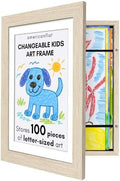 Americanflat Kids Artwork Frame Changeable (Light Wood) - Magnetic Door Holds 100 Art Pieces - 8.5x11 Letter Size Display with Mat or 10x12.5 Without Mat - My Mini Masterpiece by Americanflat