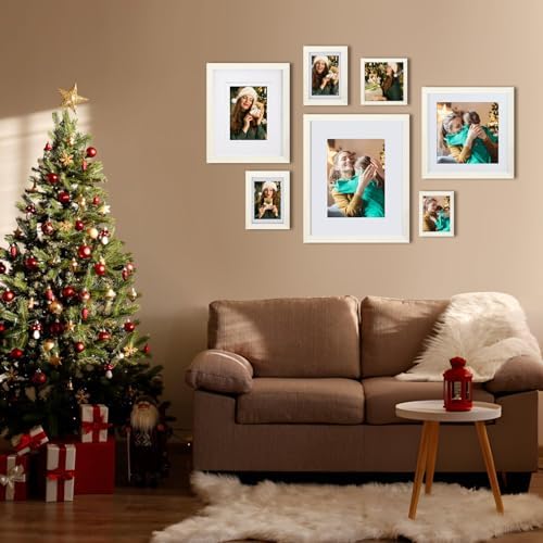 Egofine 8x10 Picture Frames Set of 4, Made of Solid Wood Covered by Plexiglass 4x6 and 5x7 with Mat or 8x10 without Mat, for Table Top Display and Wall Mounting Photo Frame Oak Wood - Image 7