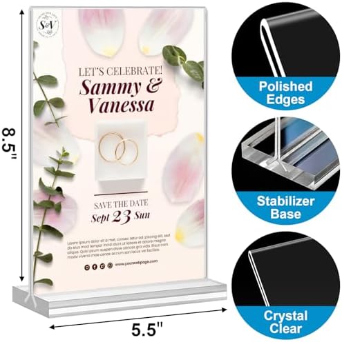 Acrylic Sign Holder 5.5 x 8.5, 10 Pack Double-Sided Stand up Table Top Clear Sign Holders, T Shape Plastic Acrylic Picture Frame Menu Flyer Paper Holder Display Stands for Office Store Wedding Party - Image 2