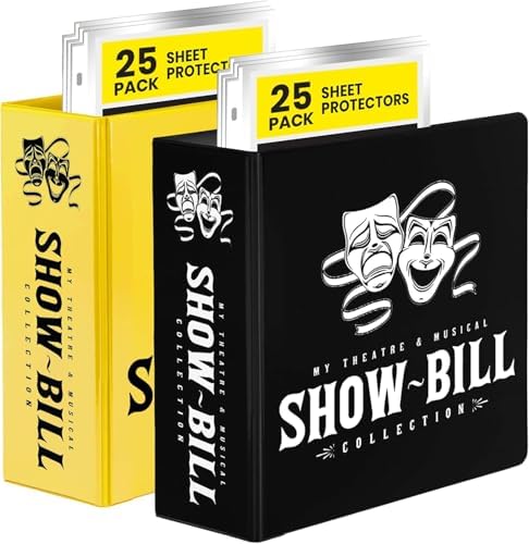 2 Pack of Show Bill Binder for Broadway and Theatre Show-Bills, Comes with 25 Sheet Protectors to Hold and Organize All Your Playbills, D-Ring, Black and Yellow by RingBinder