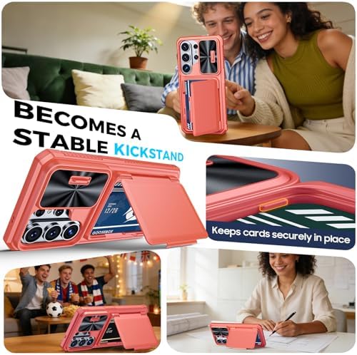 GooseBox for Samsung Galaxy S26 Ultra Case Wallet with RFID [Cards Holder][Camera Cover][Edge Raised] Full Body Shockproof Silicone Protective Phone Case for Galaxy S26 Ultra 2026 (Coral Red) - Image 5