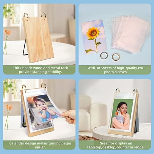 ZEEYUAN 4x6 Desk Picture Frame Vertical Standing Flip Photo Album on Stand Collection Book for Table 4x6 Photo Book Office Desktop Decor for Women, Mother's Day Birthday Gifts for Mom Wife Grandma - Image 5