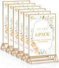 EHWINE 6 Pack Acrylic Sign Holder 5.5 x 8.5, Double Sided Gold Picture Frame Stand up Table Top Sign Holders, Clear Display Stand Menu Flyer Holder for Wedding Party by EHWINE