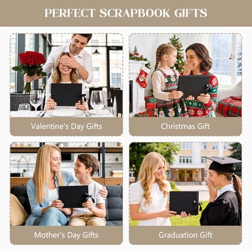 INNOCHEER Photo Album - Self Adhesive 80 Black Pages, Large Scrapbook Wedding Guest Book for DIY Anniversary Travel Memory Scrapbooking (Black 8X12) - Image 7