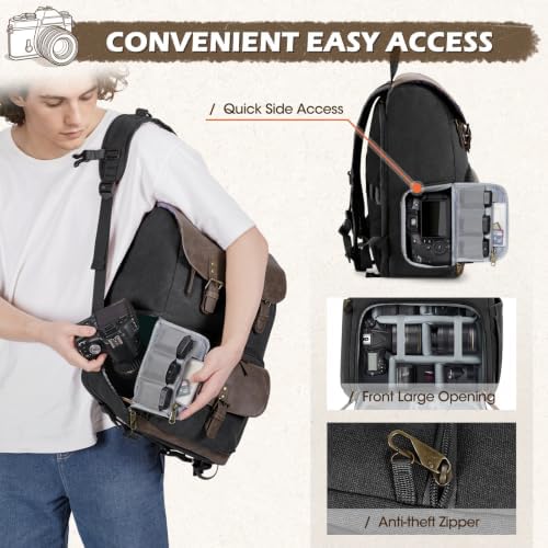 RAINSMORE Vintage Camera Bag with Side Access for DSLR/SLR Mirrorless - Image 4