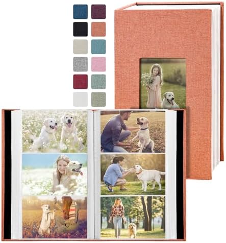 Photo Album 4x6 with 420 Pockets, Slip-in Picture Albums, Linen Cover Memory Book with Front Window, Vertical pages Photo Book for Wedding, Family, Anniversary, Baby, Vacation(Orange) by HenPisen