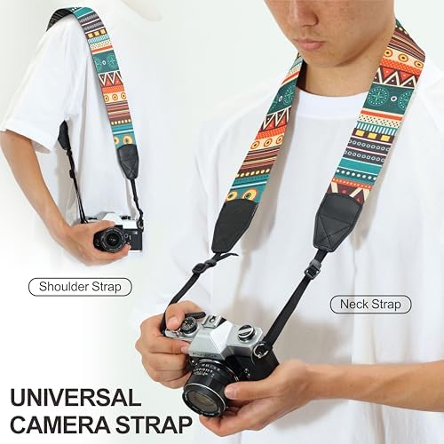 Padwa Lifestyle Bohemian Camera Strap - 2" Wide Genuine Leather Ends Camera Straps for Photographers, Vintage Boho Print Nylon Weave Strap with Camera Quick Release fits All Cameras - Image 4