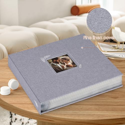 Lanpn Scrapbook Photo Album 12x12, Linen Window Design Cover Top Load 3 Ring Folder Binder Photobook Photo Book 12 x 12 inch with 30 Plastic Sleeves 60 Pages Grey - Image 3