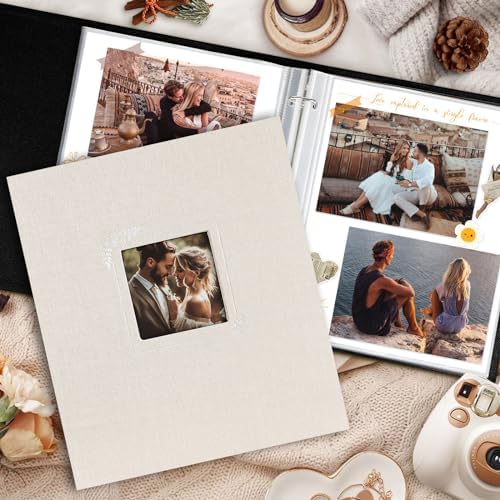 Lanpn Scrapbook Photo Album 8.5x11, Linen Window Design Cover Top Load 3 Ring Folder Binder Photobook Photo Book 8.5 x 11 inch with 30 Plastic Sleeves 60 Pages Beige - Image 5