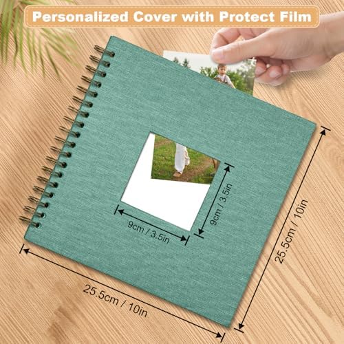 Scrapbook Photo Album Linen Cover, 10 x 10 Inch Hardcover Kraft White Pages Memory Book, for Travel Wedding Guest Book Christmas Baby Shower (20 Sheets/ 40 Pages,Green) - Image 2