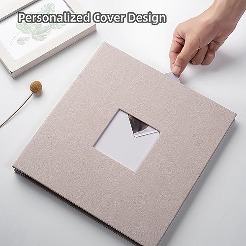 HoneyTolly Large Photo Album Self Adhesive, DIY Scrapbook Album for 3x5 4x6 8x10 Pictures, 60 Pages Linen Cover Memory Book, Ideal Gift for Family Wedding Baby Christmas Anniversary(Beige) - Image 2