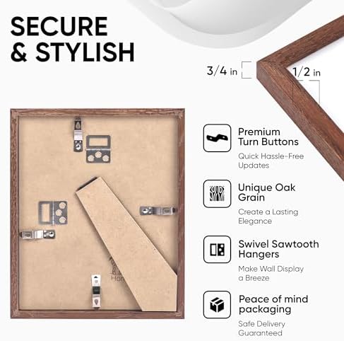 Homeforia 12x8 Picture Frame Brown, High End Dark Oak 12x8 Walnut Wooden Frames with Mat 6x8 Photo, 12 x 8 Wood Frame Matted to 6 by 8 Print, Wall or Tabletop Frame, Tempered Glass, Wall Kit, Set of 1 - Image 4