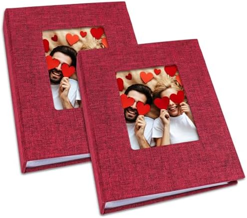 Vienrose Small Photo Album 4x6 Photos, 2 Pack Linen Cover Mini Photo Book, 26-Page Holds 52 Pictures, Baby Memory Book & Gift, Lightweight Brag Book for Photos, Artwork & Postcards Storage, Red by Vienrose