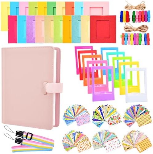 Sunmns Accessories Bundle Kit Compatible with Fujifilm Instax Mini 13 12 11 9 8 90 70 Instant Camera, Include Album, Film Stickers, Photo Frames, Hanging Frame, Strap (Pink) by Sunmns