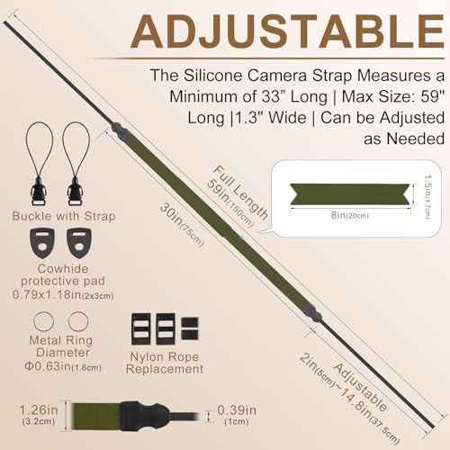 FIEIL Neck Strap Silicone Camera Straps - Padded Camera Strap, 1.5" Wide Adjustable Nylon Shoulder Strap - Compatible with Canon, Nikon, Sony, and More DSLR and Mirrorless (Army Green) - Image 4