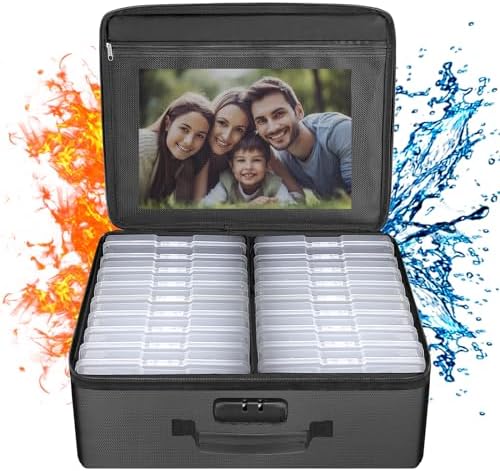ENGPOW Photo Storage Box with 18 Inner 4" x 6" Photo Case(Clear), Fireproof Photo Organizer with Lock, Collapsible Portable Acid-Free Photo Keeper Craft Storage with Handles for Home, Office, travel by ENGPOW