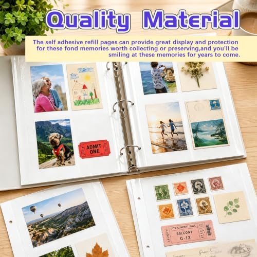 VOKOY 20 Sheets/40 Pages Photo Album Pages for 3 Ring Binder, Self Adhesive Scrapbooking Album Refill Pages Replacement Photo Album Sheets for 2x3 4x6 5x7 8x10 Photo or Cards, 11 x 9 Inch - Image 7