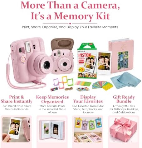 FUJIFILM instax Mini 13 Candy Pink Instant Camera Bundle with 20 Sheets instax Mini Film, Carrying Case, Photo Album, Assorted Photo Frames & BluebirdSales Microfiber Cleaning Cloth (Candy Pink) - Image 2