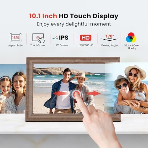 Uhale 10.1 Inch Digital Picture Frame 32GB Momery Wooden WiFi Electronic Photo Frame IPS HD Touch Screen Display Share Photos/Videos Instantly Anywhere Gifts for Mom Dad Grandparents - Image 4