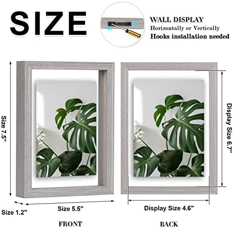 Egofine 5x7 Floating Frames Set of 2, Double Plexiglass Picture Frame, Made of Solid Wood Display Any Size Photo up to 5x7, Wall Mount or Tabletop Standing, Light Grey - Image 2