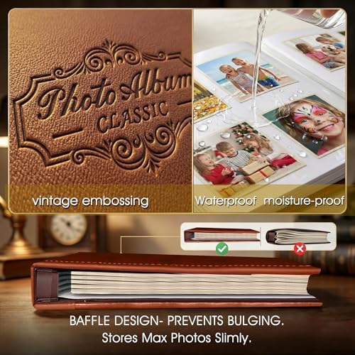 Photo Album Holds 3X5, 4X6, 5X7, 6X8, 8X10 Photos, Leather Cover, Magnetic Self-Stick Page, Hand Made DIY Albums (Brown, Large) (Pack of 2) - Image 3