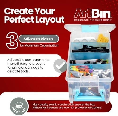 ArtBin 6925AA Semi Satchel with Removable Dividers, Portable Art & Craft Organizer with Handle, [1] Plastic Storage Case, Clear - Aqua Accents (Pack of 4) - Image 5