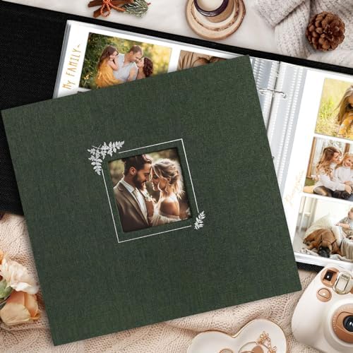 Lanpn 2 Packs Scrapbook Photo Album 12x12, Linen Window Design Cover Top Load 3 Ring Folder Binder Photo Book Photobook 12 x 12 inch with 30 Plastic Sleeves 60 Pages (Green) - Image 5