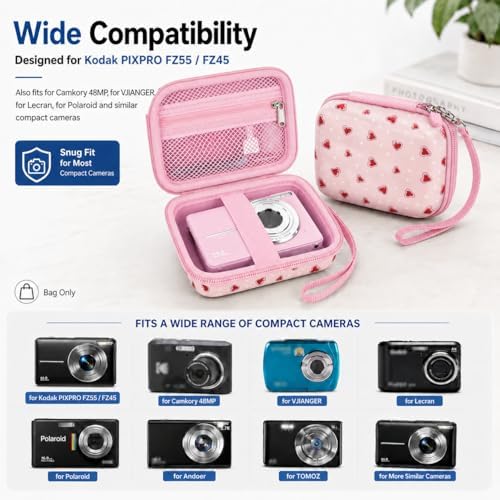 Digital Camera Case for KODAK PIXPRO FZ55/FZ45, for CAMKORY, for Canon PowerShot ELPH 180/190/360,for Sony DSCW800/W830, Hard EVA Compact Camera Bag with Mesh Pocket,Wrist Strap,Case Only(Light Pink) - Image 2