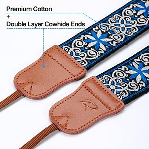 Padwa Lifestyle Blue Floral Camera Strap - 2" Cowhide Head Camera Straps for Photographers,Vintage Jacquard Embroidery Woven Cotton Adjustable Shoulder Neck Straps for Cameras,Binoculars - Image 2