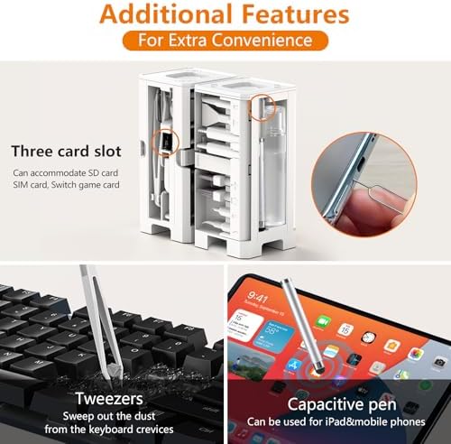 Cell Phone Cleaning Kit, iPhone Cleaning Kit for Charging Port Cleaner Keyboard Cleaning Kit for Airpods/Android/USB C/Earbuds/Laptop/iPad/Camera Lens with Stylus Pen (White (with Putty and Cloth)) - Image 4