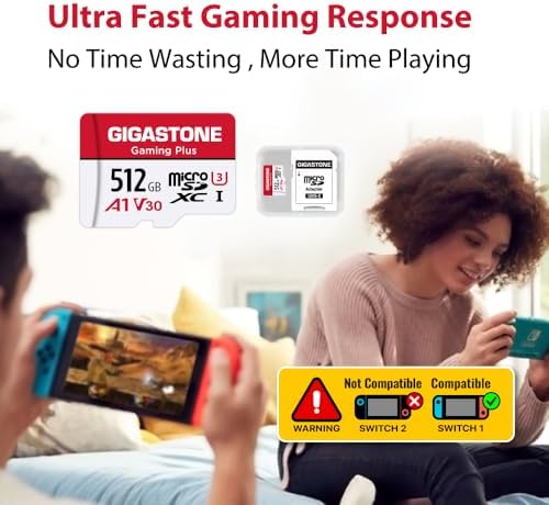 【for Switch 1 Only】 GIGASTONE 512GB Micro SD Card with USB C Card Reader, Gaming Plus, MicroSDXC Memory Card for Gaming Console, 4K Video Recording, UHS-I A1 U3 V30, up to 100MB/s, with Adapter - Image 6