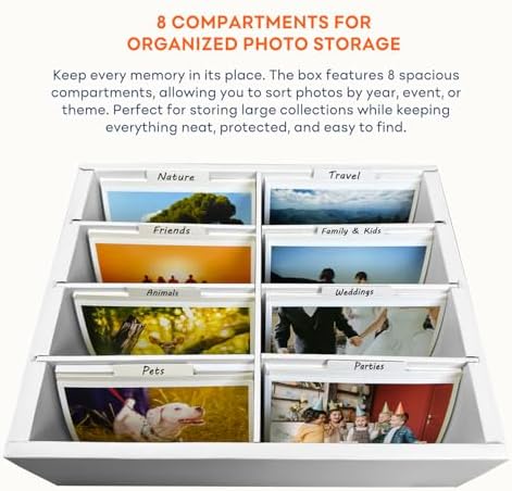 Photo Storage Box 4x6, Large Capacity Photo Boxes Storage with Dividers, Cardboard Photo Organizer and Storage Box with Lid - Image 3