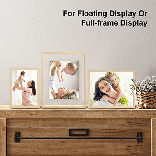 Egofine 5x7 Floating Frames Set of 2, Double Plexiglass Picture Frame, Made of Solid Wood Display Any Size Photo up to 5x7, Wall Mount or Tabletop Standing, Natural Wood - Image 5