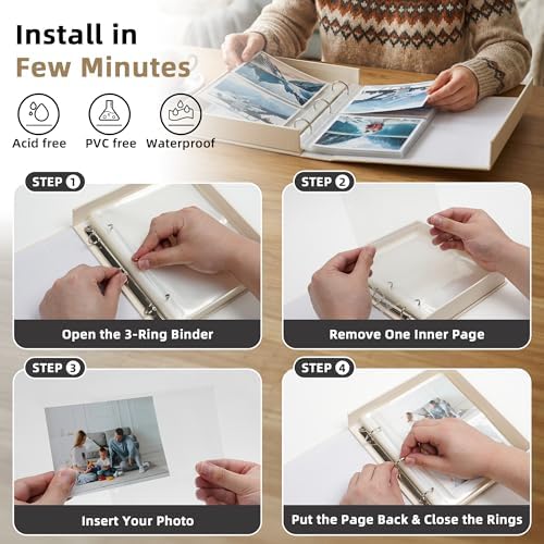 4x6 Photo Storage Box with 3-Ring Slip-In Binder Album, Linen Organizer with Gold Foil Cover, Holds 210 Photos for Travel, Wedding & Memory Keeping, Light Green - Image 4