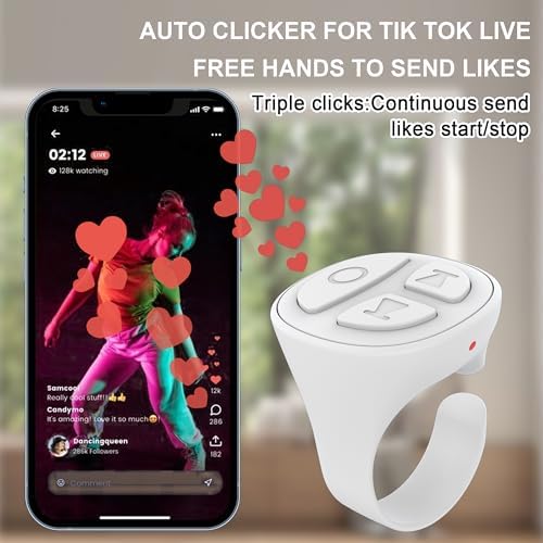TikTok Scrolling Ring, Bluetooth Camera Remote Control, Scrolling Ring Remote for iPhone TIK Tok Facebook YouTube Instagram Android Phone, Auto Tapper for TikTok Live (White) - Image 3