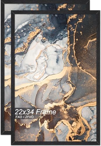 Fxojyvo 22x34 Picture Frame Set of 2 Black Engineered Wood Wall Hanging by Fxojyvo
