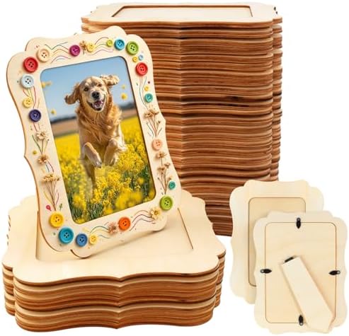VOKOY 40 Pack Wooden Picture Frames for Crafts, 4" x 6" Photos DIY Wood Frames for Crafting,Unfinished Standing Photo Frames DIY Craft Wood Decorate for Birthday Party Gifts,Vintage Shape by VOKOY