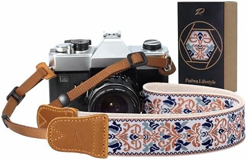 Padwa Lifestyle Camera Strap - 1.5" Crazy Horse Cowhide Head Cotton Strap,Vintage Embroidery Camera Straps for Photographers and All Cameras,Cute Adjustable Shoulder Neck Strap for Adults & Kids by PadwaLifestyleCameraStrap