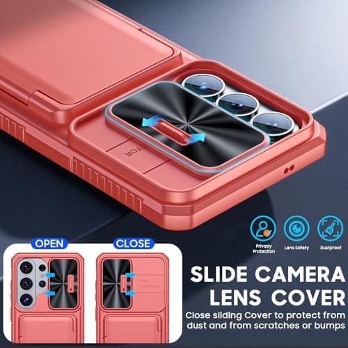 GooseBox for Samsung Galaxy S26 Ultra Case Wallet with RFID [Cards Holder][Camera Cover][Edge Raised] Full Body Shockproof Silicone Protective Phone Case for Galaxy S26 Ultra 2026 (Coral Red) - Image 6