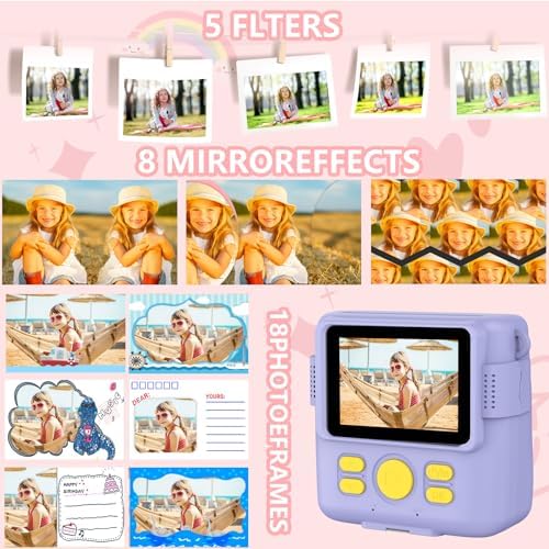 Instant Print Camera for Kids,Christmas Birthday Gifts for Age 3-12 Girls Boys，1080P HD Digital Video Cameras for Toddler,Kids Portable Toy with 3 Rolls Photo Paper，32GB Card-Purple - Image 4