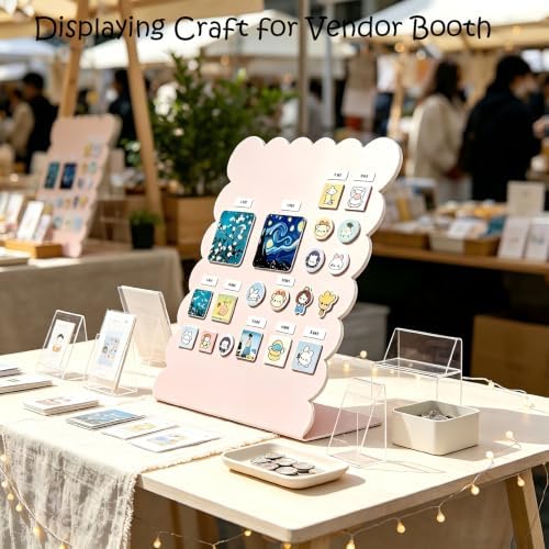 2 Pack Metal Pink Scalloped Magnet Display Board, 13" × 10" Anti-Slip Magnetic Bulletin Board Tabletop Memo Craft Photo Display Stand Small Business Supplies for Home Office Vendor Booth Events Store - Image 6