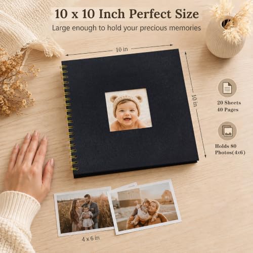 10x10 Inch Scrapbook Photo Album with 40 Pages Acid-Free White Paper, Black - Image 4