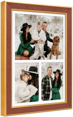 Suede P538-1116 11x16 Picture Frame Display 3 Opening One 8x10 Picture Frames and 5x7 Double Picture Frames Collage Wall Decor with Mat,Multi Photo Frame for Plexiglass,Wall Decor,1Pack,Brown by AnoziebyProductsunder