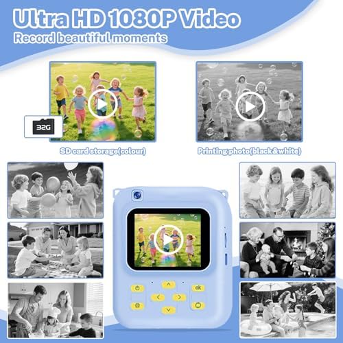Instant Print Camera for Kids, 1080P Video Camera with 3 Print Rolls - Image 4