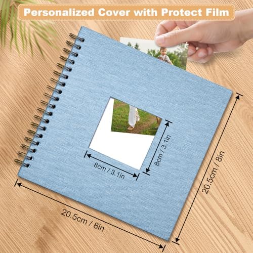 Scrapbook Photo Album Linen Cover, 8 x 8 Inch Hardcover Kraft White Pages Memory Book, for Travel Wedding Guest Book Christmas Baby Shower (20 Sheets/ 40 Pages,Light Blue) - Image 2